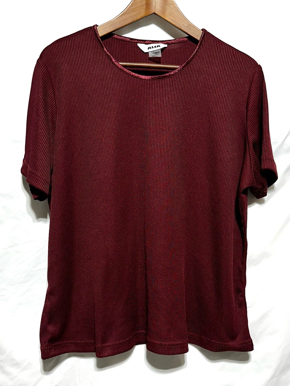 ALIA Burgundy Ribbed Knit Minimalist Quiet Luxury Office Top XL